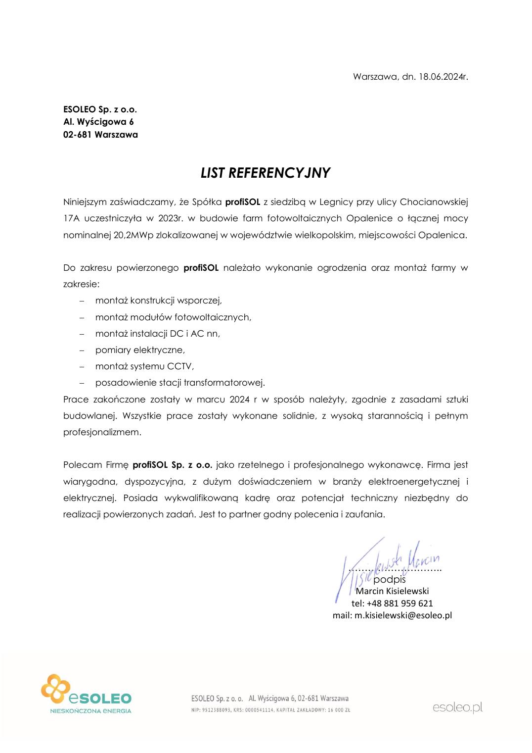 List referencyjny Opalenica · 18.06.2024